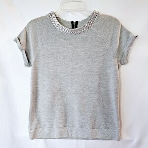 JCP Gray Sweatshirt Tee Short-Sleeves with Crystal Detail Size Small
